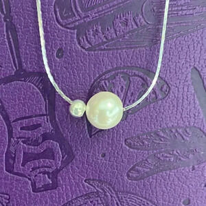 925 Sterling Silver Single 8mm Pearl and 2mm Ball Necklace NEW